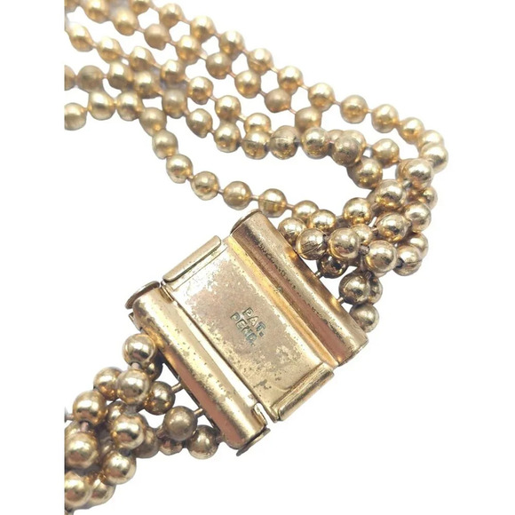 Vintage ART DECO Multi Strand Ball Chain Necklace Bib Choker 15" Brass Clasp - Picture 5 of 6